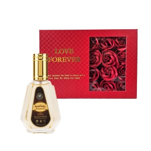 Set cadou Surprizam Apa de Parfum Ard al Zaafaran Romancea, 50 ml si Cutie cu trandafiri - Img 2