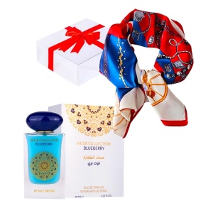 Set cadou Thalina cu Apa de Parfum Gulf Orchid Blueberry, Unisex, 60 ml si esarfa