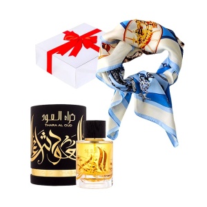Set cadou Velmara cu Apa de Parfum Ard al Zaafaran Thara al Oud, Unisex 100ml si esarfa