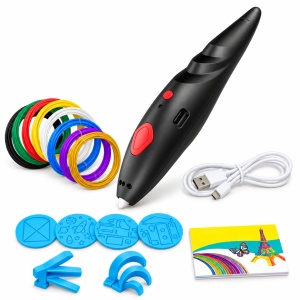 Set creativ cu pix 3D electric, filamente colorate, sabloane si cablu USB, 6+ ani