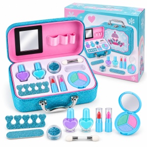 Set de infrumusetare pentru fete, in valiza cu oglinda si accesorii, turcoaz-roz, 3+ ani