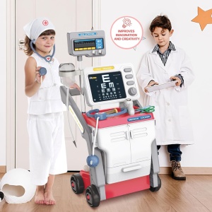 Set de joaca Carucior Medical mobil pentru copii cu 15 piese, Rosu