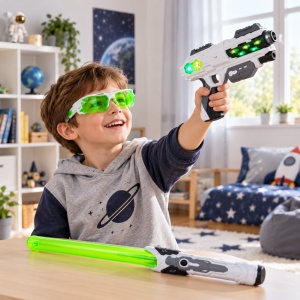Set de joaca Space Weapon cu pistol, sabie telescopica luminoasa si ochelari, efecte de lumina si sunet, 3 ani+. - Img 3
