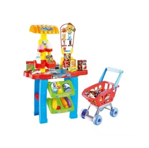 Set de joaca Supermarket cu casa de marcat, cos de cumparaturi si accesorii, pentru copii 3 ani+, multicolor