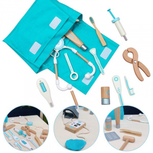 Set de joc Educativ de Rol pentru Copii - Trusa de Doctor din Lemn, Accesorii pentru Invatare si Simulare