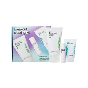 Set Dermalogica Clear Start Breakout Clearing Kit – Aqua Jelly 25 ml, Cleanser spuma de curatare 75 ml, Booster tratament local cu niacinamida 10 ml