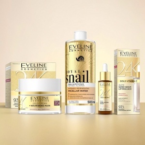 Set Eveline Cosmetics 24K Gold – Crema 70+, 50ml, Ser Lifting 30ml si Apa Micelara Royal Snail 500ml 