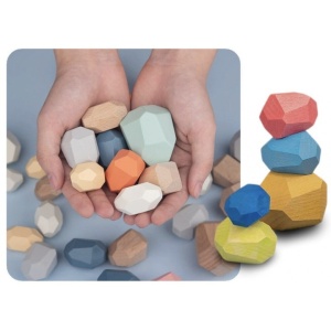 Set Pietre Colorate Din Lemn, Montessori, pentru stivuit, 