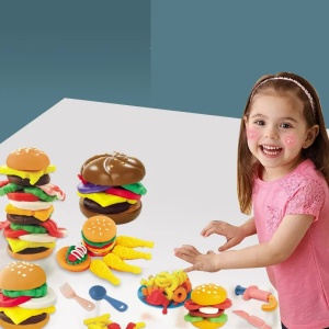 Set plastilina Happy Color Mud – Hamburger si cartofi prajiti, pentru copii 3 ani+