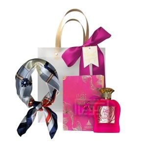Set Rua Radiant Roses Paris Corner, Apa de Parfum, Femei, 100 ml + Esarfa satinata + Punga cadou