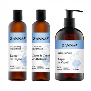 Set Sampon Hidratant cu Lapte de Capra si Mesteacan, Gel de dus Hidratant cu Lapte de capra, Sapun lichid Lapte de capra, 350ml Zanna - Img 2