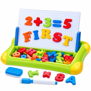 Tablita magnetica educativa First Classroom 2 in 1, litere, cifre, simboluri, marker si burete, multicolor, 3+ ani