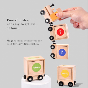 Tren Educativ Montessori din Lemn cu magnet - Identificare a Formelor Geometrice si Clasificare a Culorilor