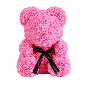 Ursulet din trandafiri de spuma, in cutie cadou cu funda, 40 cm - Img 3