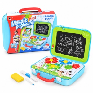 Valiza creativa 2 in 1 cu tabla de desen si joc mozaic, 47 piese, 8 planse duble si accesorii, albastru, 3+ ani - Img 2