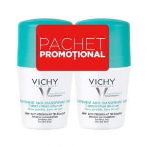 Pachet Vichy Deodorant roll-on antiperspirant cu parfum 48h, 2 x 50 ml