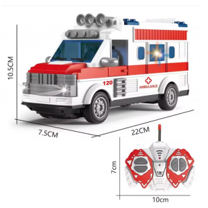 Ambulanta de jucarie cu telecomanda, efecte luminoase si sonore
