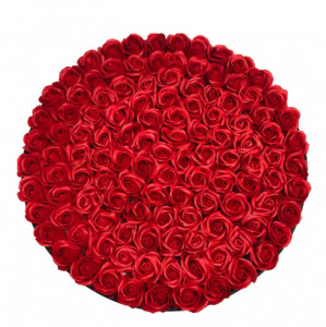 Aranjament floral cutie rotunda neagra cu 125 trandafiri de sapun - Img 3