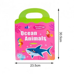 Carte Puzzle cu 34 stickere reutilizabile, Animale Marine, dimensiuni