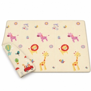 Covor de joaca pliabil si reversibil pentru copii, cu animale si vehicule, geanta inclusa, 180 x 150 cm