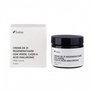 Cremă de zi regeneratoare cu ceai verde, Acid Hialuronic și Coenzima Q10, Sabio