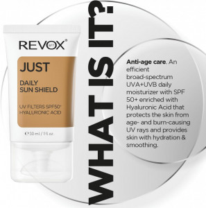 Crema de zi Revox Just Daily sun shield uva+uvb filters SPF50 + hyaluronic acid, 30 ml - Img 5