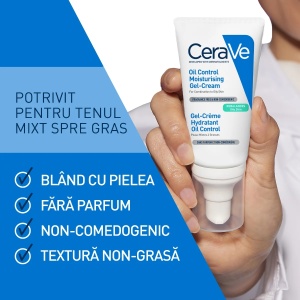 Gel crema cu efect hidratant pentru ten mixt si gras Oil Control, 52 ml, Cerave