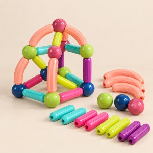 Joc educativ magnetic cu 26 de piese pentru constructii 3D, tije curbate si bile colorate, multicolor, 3+ ani - Img 2