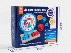 Jucarie Educativa si Interactiva Montessori, Ceas din Lemn cu Alarma, Diferite Forme Geometrice si Cartonase Multicolore - Img 2