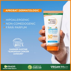 Lapte de corp pentru copii cu protectie solara SPF 50+ Sensitive Advanced Ambre Solaire Garnier, 175 ml