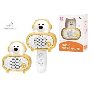 Microfon Bluetooth pentru copii White Bear – difuzor wireless cu efecte sonore si cablu de incarcare