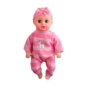 Papusa bebelus Little Baby cu biberon si costum roz, 30 cm