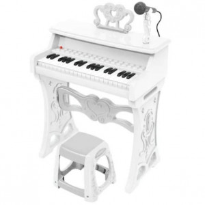 Pian electronic Blusmart pentru copii cu microfon, Electronic Piano suport portativ, 25 de clape, 22 de melodii, Alb