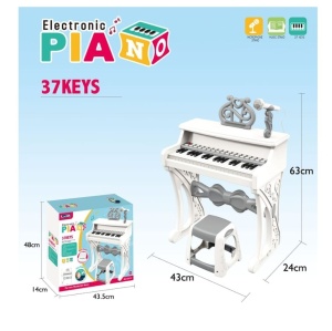 Pian electronic pentru copii cu 37 de clape, microfon si scaunel – set muzical interactiv
