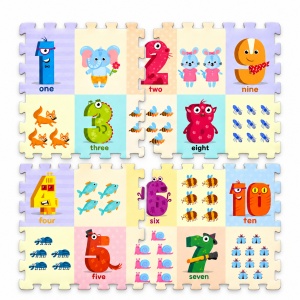 Puzzle de podea educativ cu numere si animale, 4 piese, 60 x 60 cm, multicolor