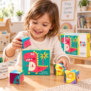 Puzzle educativ 6 in 1 cu dinozauri, 9 cuburi, 3+ ani - Img 2