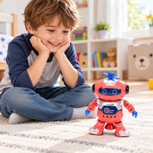 Robot dansator pentru copii, cu muzica, lumini si rotire 360°, Rosu - Img 3