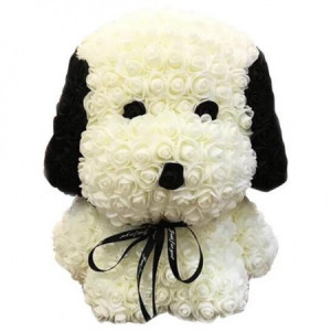 Rose Puppy - Catelus floral 40 cm decorat manual cu trandafiri spuma in cutie - Img 6