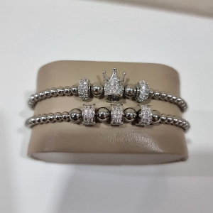 Set 2 bratari Royal din otel inoxidabil si zirconiu, Unisex, silver - Img 6