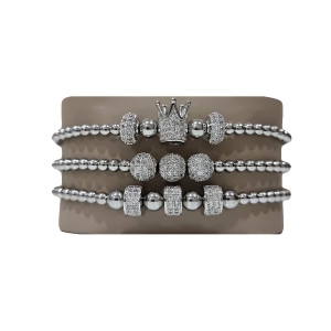 Set 3 bratari Sparkle din otel inoxidabil si zirconiu, Unisex, silver - Img 3