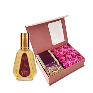 Set cadou Givelle Apa de Parfum Ard al Zaafaran Ameerat al Arab, 50 ml si Cutie cu trandafiri