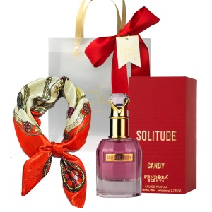 Set cadou Paris Corner, Pendora Scents Solitude Candy Apa de Parfum, Femei, 100 ml + esarfa satinata