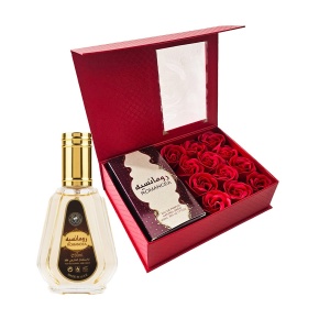 Set cadou Surprizam Apa de Parfum Ard al Zaafaran Romancea, 50 ml si Cutie cu trandafiri