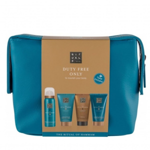 Set cadou The Ritual Hammam Spuma de dus 50 ml + Namol purifiant 70 ml + Crema de corp 70 ml + Crema de dus 70 ml + geanta cosmetica