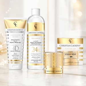 Set Christian Laurent Luxury – Gel facial Luminous Glow 150ml, Apa micelara 24K Gold 500ml, Crema Diamond Edition de Luxe 50ml