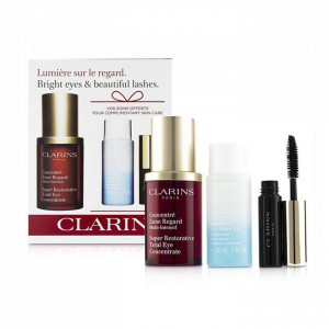 Set Clarins Bright Eyes & Beautiful Lashes, Ser ochi Super Restorative 15ml, Demachiant 30ml, Mascara Supra Volume 01 Black 3.5ml 1