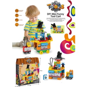 Set Constructie DIY Mini Funny Tool Cart - Benzinarie cu Accesorii 