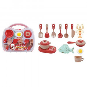 Set de gatit pentru copii, Plastic, diverse accesorii, Rosu