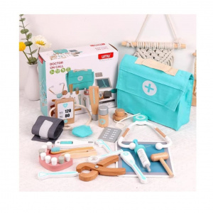 Set de joc Educativ de Rol pentru Copii - Trusa de Doctor din Lemn, Accesorii pentru Invatare si Simulare