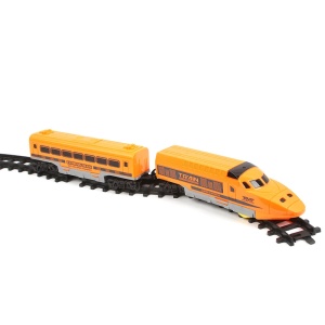 Circuit trenulet electric, 20 piese, Lumini si Sunete, 2 Locomotive, 1 Vagon